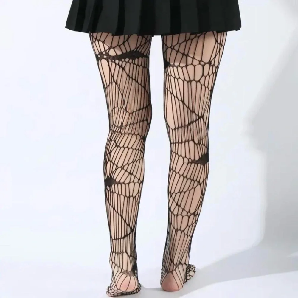 Black‎ Bat Patterned Fishnet Tights, High Waist Footed Pantyhose One Size